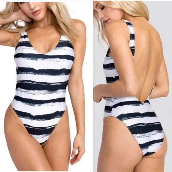 NWT Wildfox Mascara Stripe 80’s‎ One Piece Swimsuit